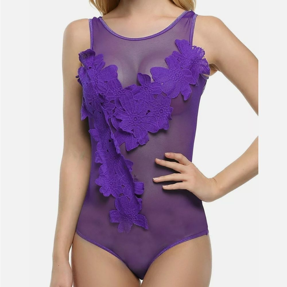 Sexy Lingerie Women Lace Floral One-Piece Mesh Babydoll Sleepwear Badysuit